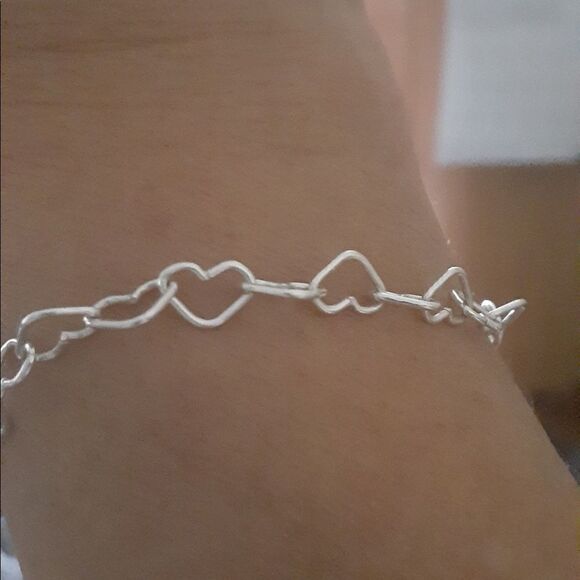 Girls 925 Sterling Silver Heart Chain Bracelet - Picture 2 of 6